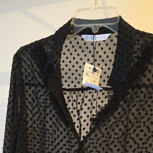 Zara Black Sheer Polka Dot Blouse